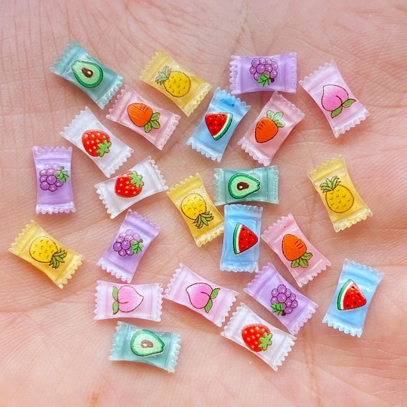 50Pcs New Cute Mini Mixed Fruit Candy Series Resin Flatback Cabochon Scrapbook Kawaii Embellishments Accessories