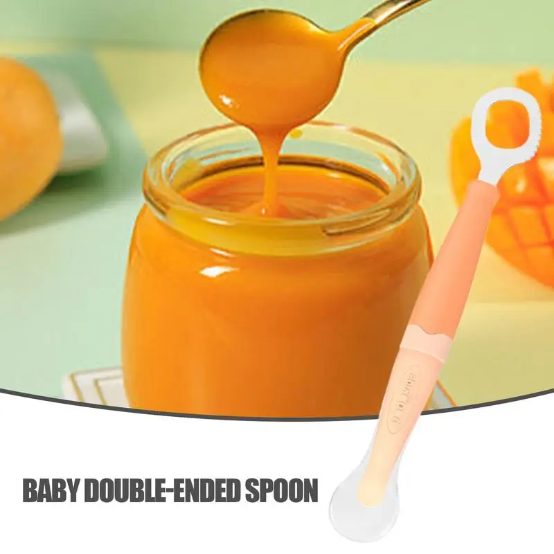 Food Scraper Spoon Double Head Silicone Feeding Spoons Practical First Training Baby Scraper Multifunctional Steel & Silicone