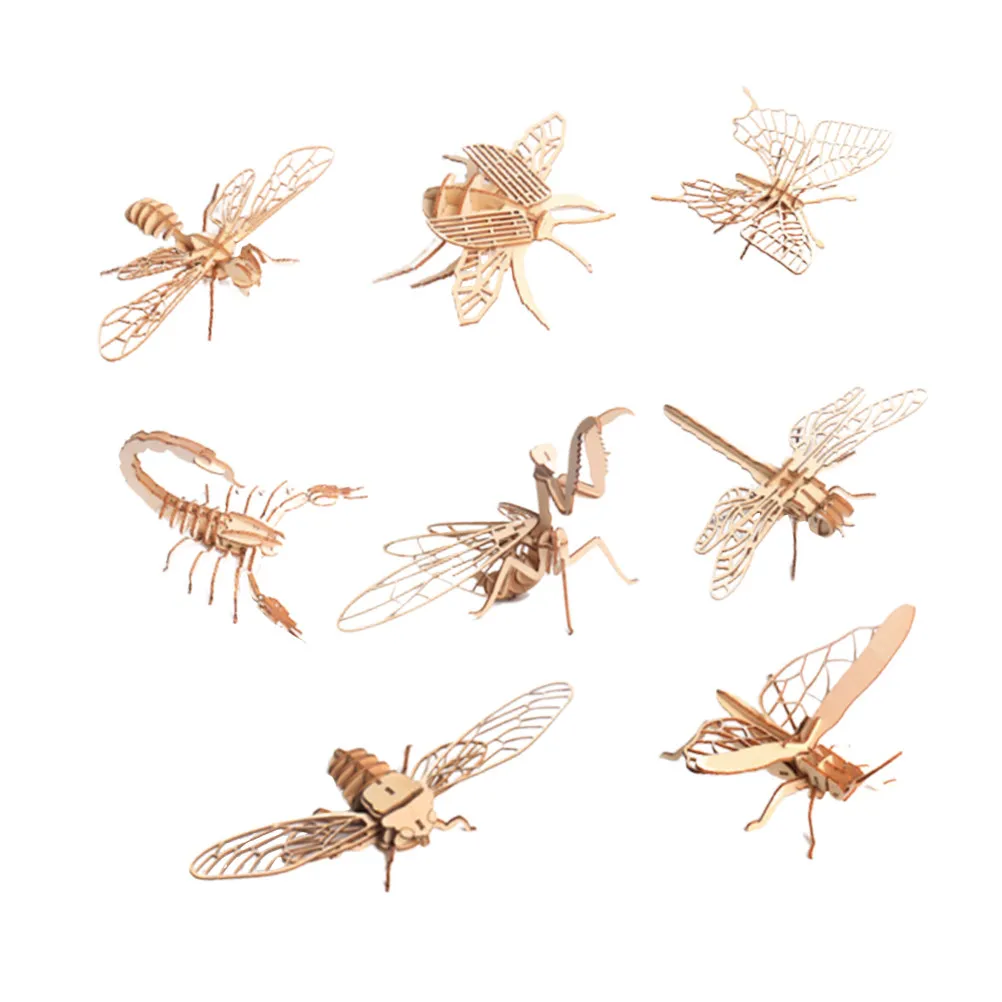 8Pcs Wooden Puzzle Animal Shape Insect Crafts Early Education Kit Developing Kids Creativity Brain Teaser Hand Eye Coordination