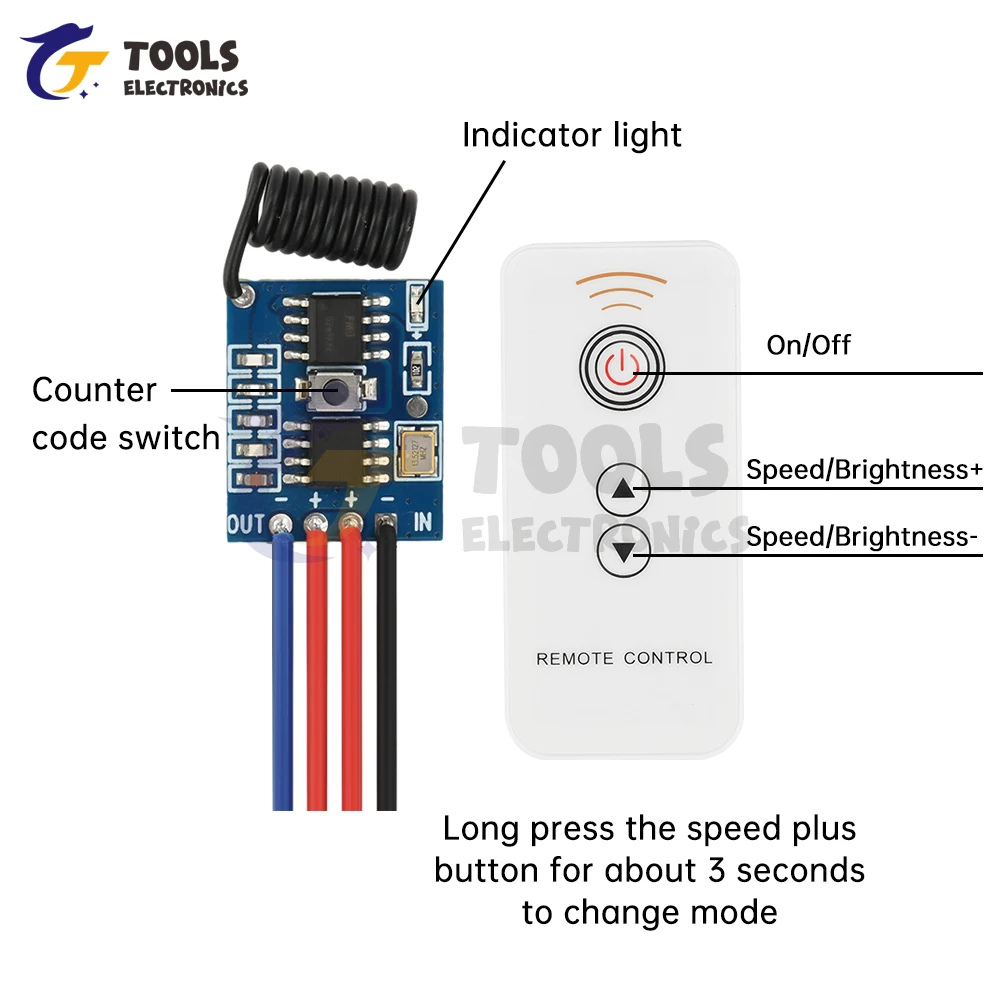 DC3.3-24V Blinking Dimming Breathing Light  LED Light Switch Control Module 433mhz Mini Remote Control Switch