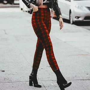 Elastic Women Pants High Waist Jeggings Leggings Pencil Pants Plaid Print Skinny Slacks Slim Fit Stretch Stretchy Bottoms Casual