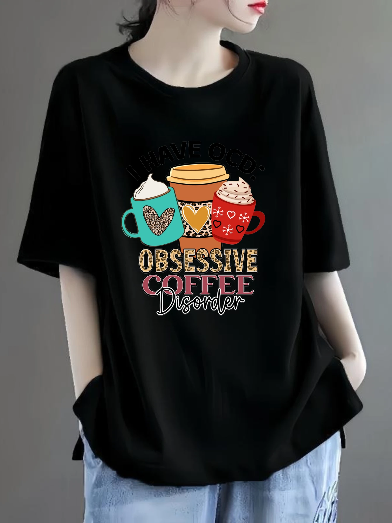 

Женские футболки четыре сезона с круглым вырезом и графикой, 100% хлопок, Obsessive Coffee Disorder, футболка с принтом, рождественский топ Y2k