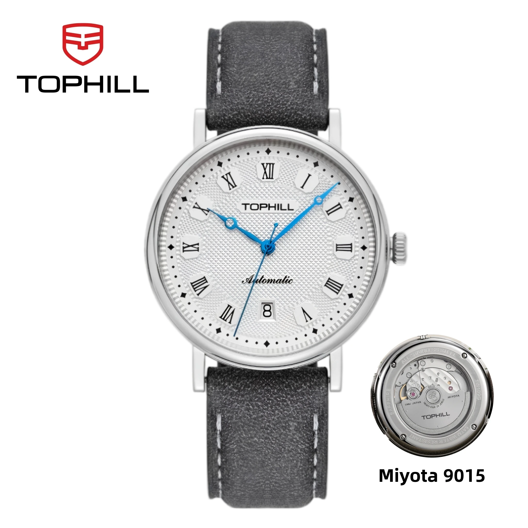 TOPHILL 40mm Men's Mechanical Watch Miyota 9015 Automatic Watch Sapphire Dress Watch For Men Coin Edge Case Roman 5ATM TA016G.C