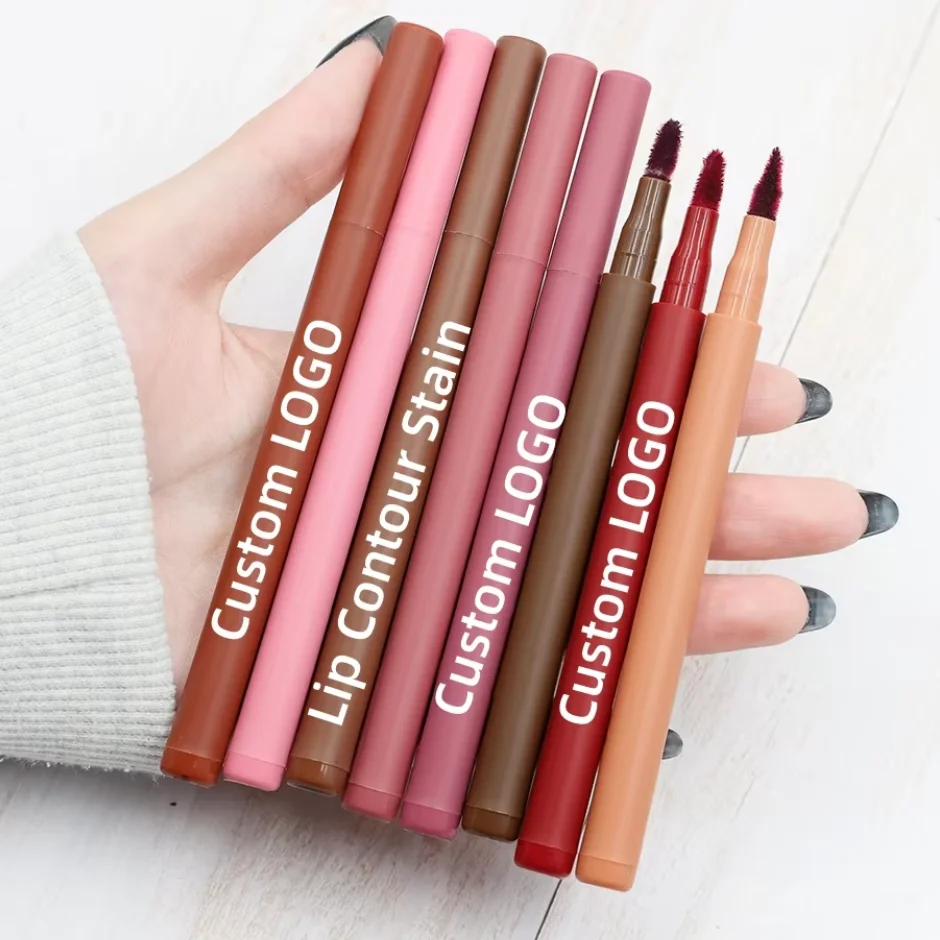 Marker Lip Liner Customized Logo Lip Contour Stain 8 Colors 2 in 1 Long Lasting Makeup Liquid Waterproof Tint Stain 30pcs