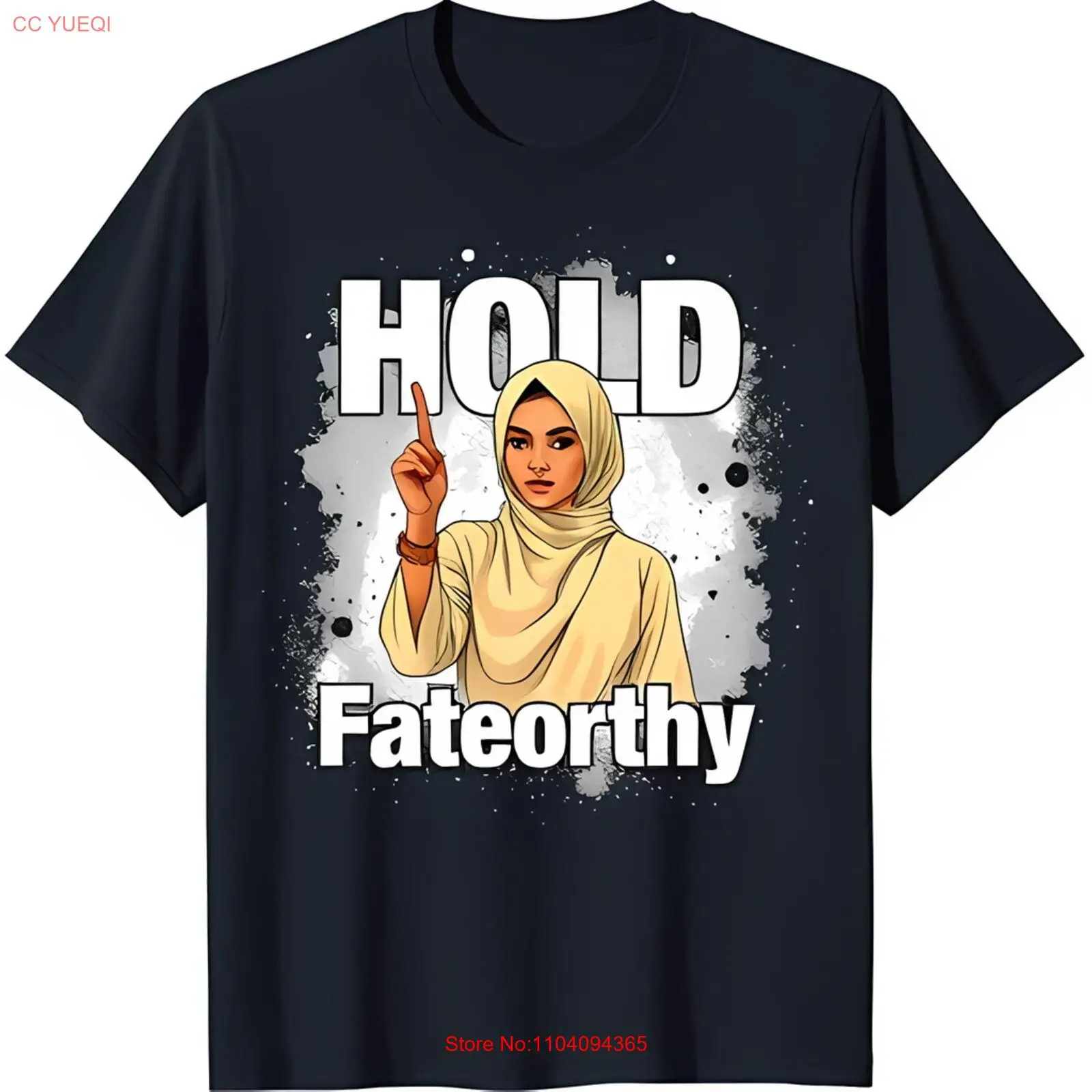 تي شيرت أسود مع تصميم حجاب نسائي برسومات 'HOLD' & 'Fateorthy'