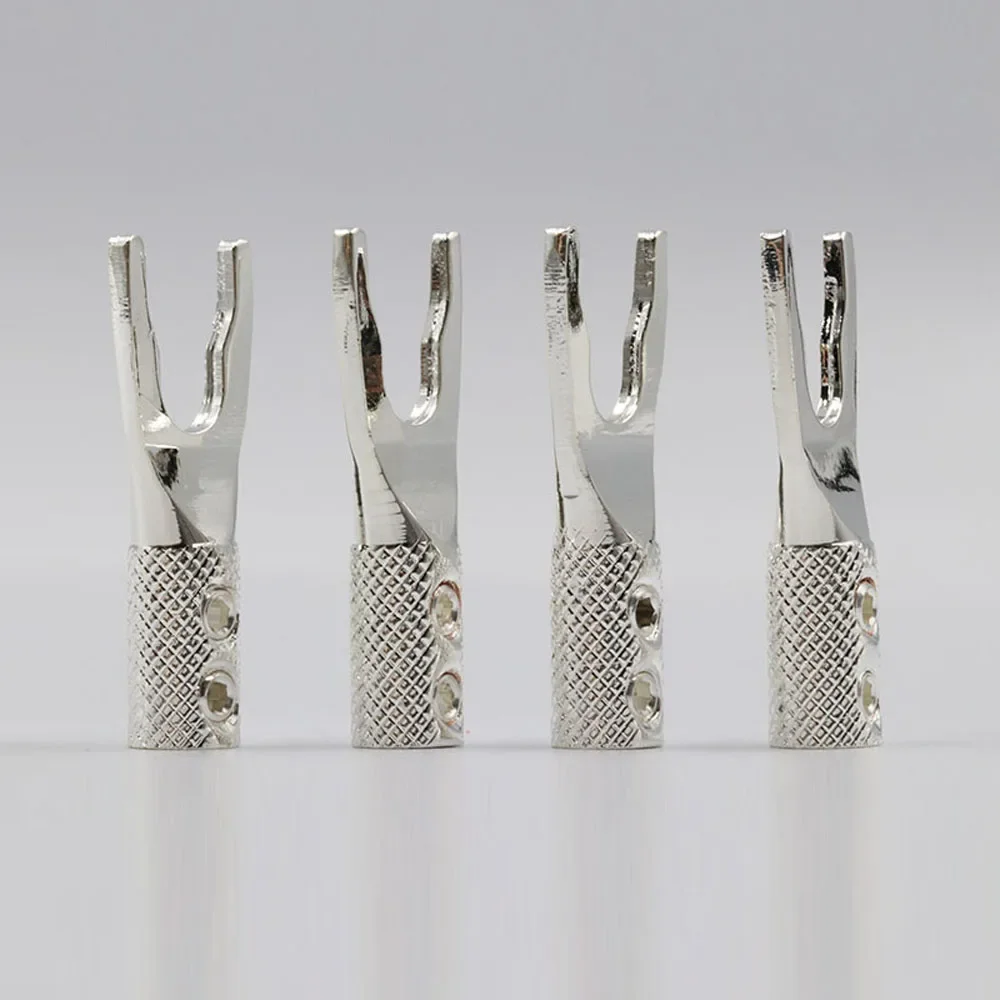 Hi End Y Spade Connector Plug Screw Locked Rhodium Plated Fork Loudspeaker Cables No Solder Y Spade DIY Cable