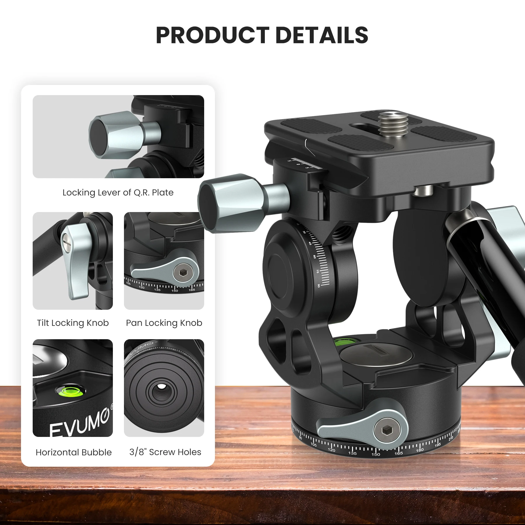 EVUMO H3 Mini New Hollow Video Hydraulic Head 360° Double Panoramic Shooting Handle Adjustable Lightweight Portable Video Head