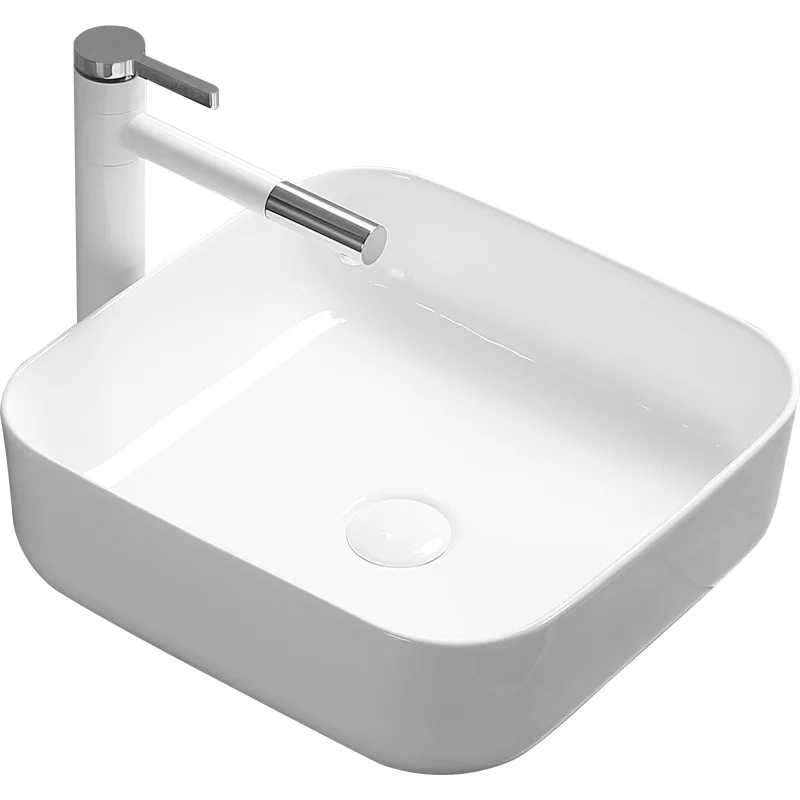 

Single-hole simple ceramic basin, hand and face washing on the stage, stainless steel basin