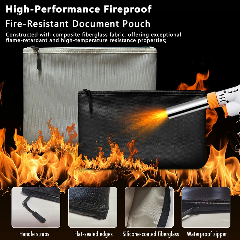 Portable Fireproof Waterproof Document Envelope File Folder Cash Pouch Zipper Fireproof Money Safe Bag for Home Office