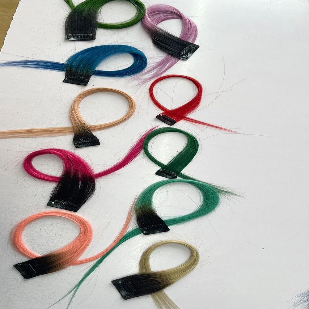 Clip in Hairpiece Real Human Hair  4g/pc Straight Multi-colors for Girls Daily Party Highlights Hair 10 Colors