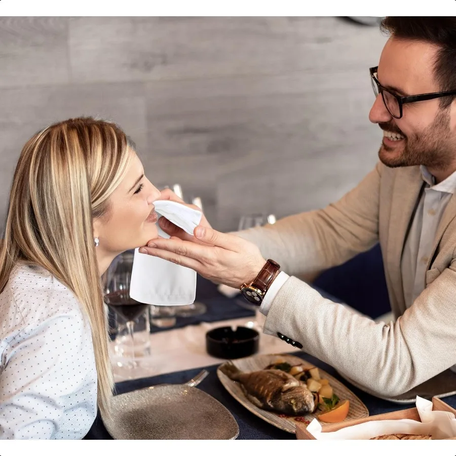 [24枚入り ホワイト] 布ナプキン 17x17インチ 100%ポリエステル 縁取り済み 洗濯可能で再利用可能 パーティー、結婚式、ディナーに最適