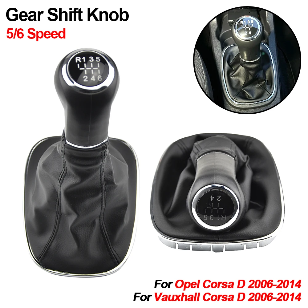 5/6-Gang-Schaltknauf mit Schaltsack-Abdeckung in Schwarz, passend für Opel Corsa D 2006 2007 2008 2009 2010 2011 2012 2013 2014 – Detail 2