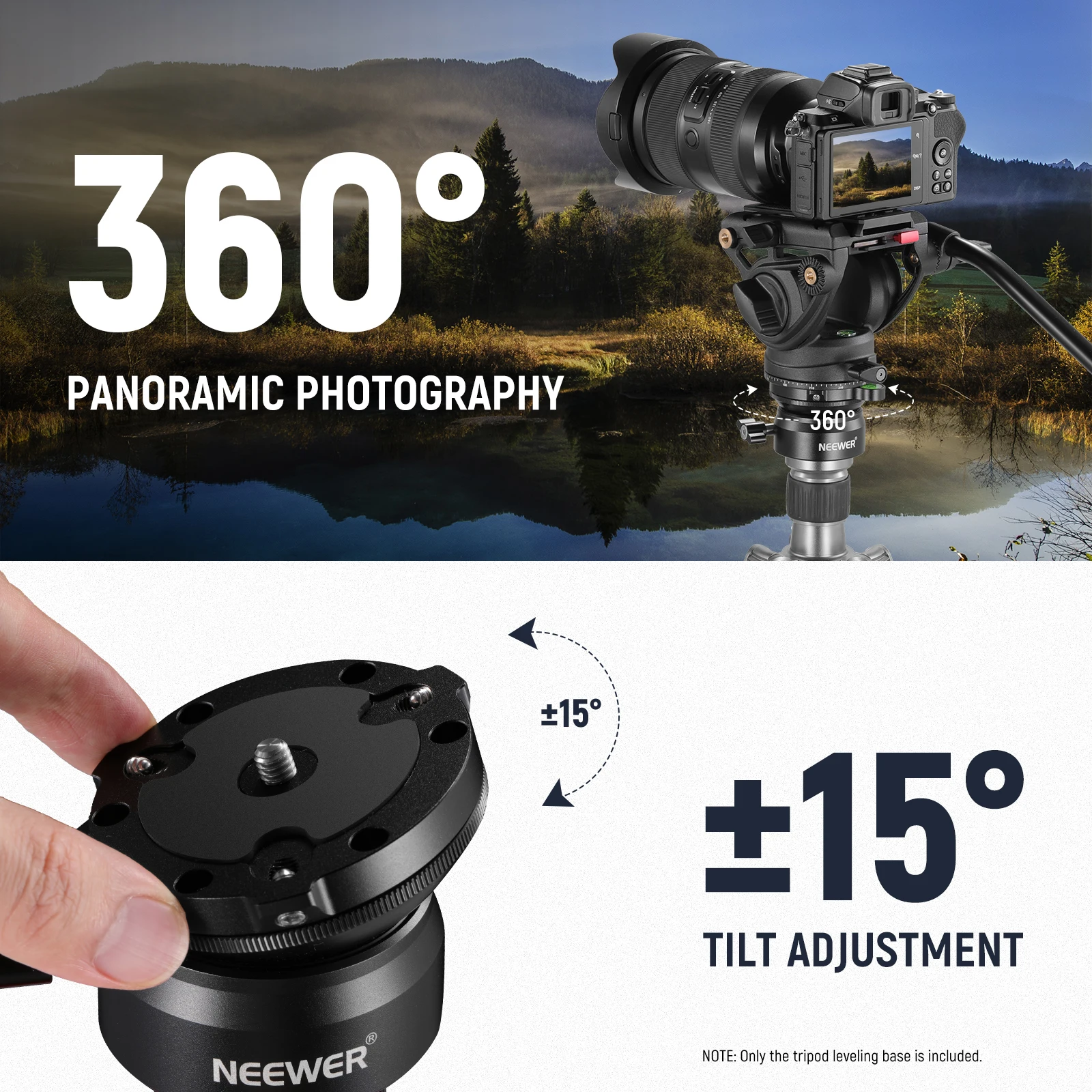 NEEWER Tripod Leveling Base Camera Leveler Aluminum Adjusting Tripod Head Plate For Canon Nikon Sony DSLR & Camcorder