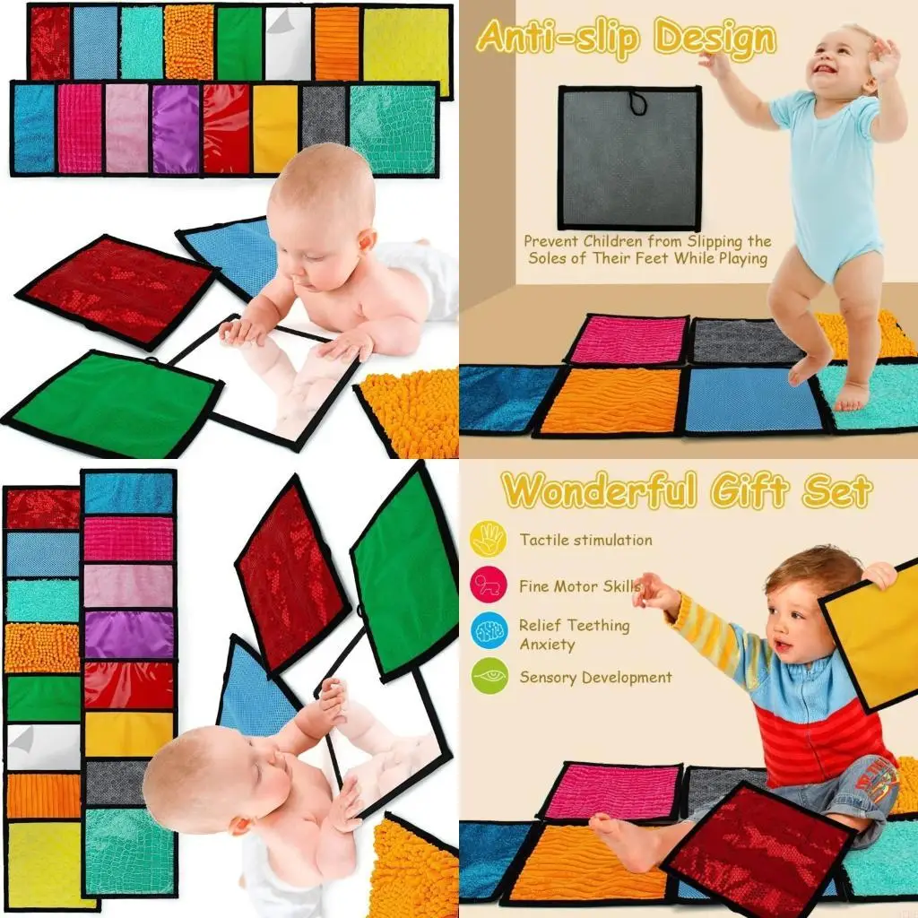 

97BE 16Pc Multi Textured Sensory Mat For Infant Stimulation Early Development