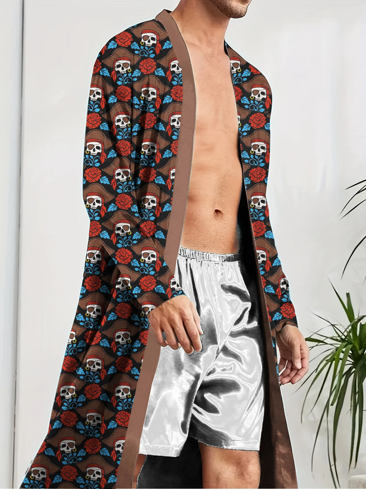

2025 Autumn Men's Robe Home Nightgown 3D Printed Skull Loose Thin Design Skin Friendly Quick Drying Autumn Long Bathrobe Pajamas