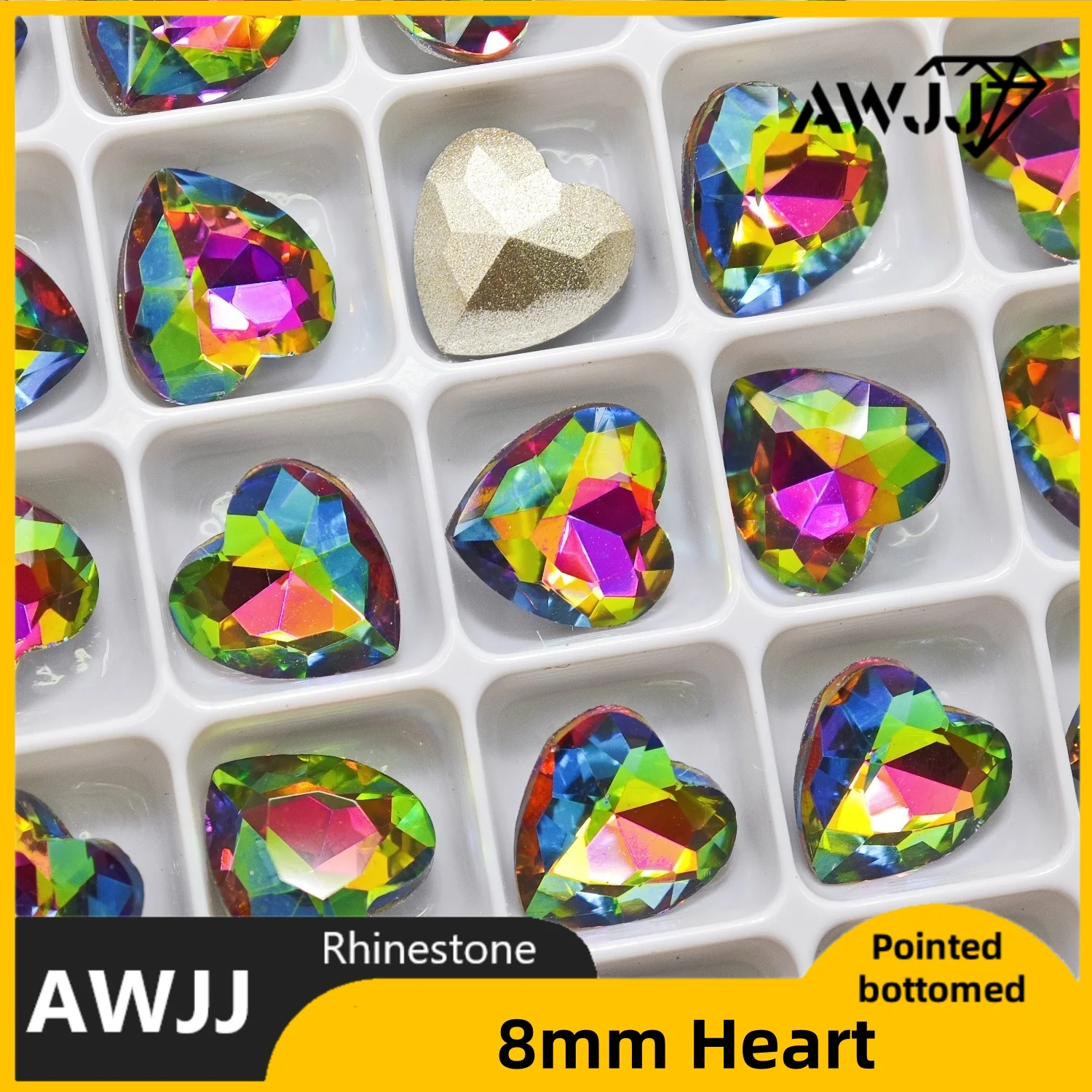 8mm Love Heart Shape Pointed Back Rhinestones DIY Handicraft Essentials - Multi-Cut Shiny Decor, High Hardness & Various Colors