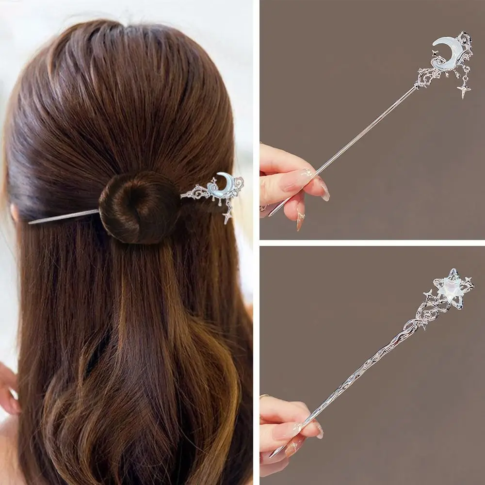 

Simple Chinese Moonlight Stone Star Hairpin Moon Shaped Ancient Style Hairpins DIY Headpiece Women