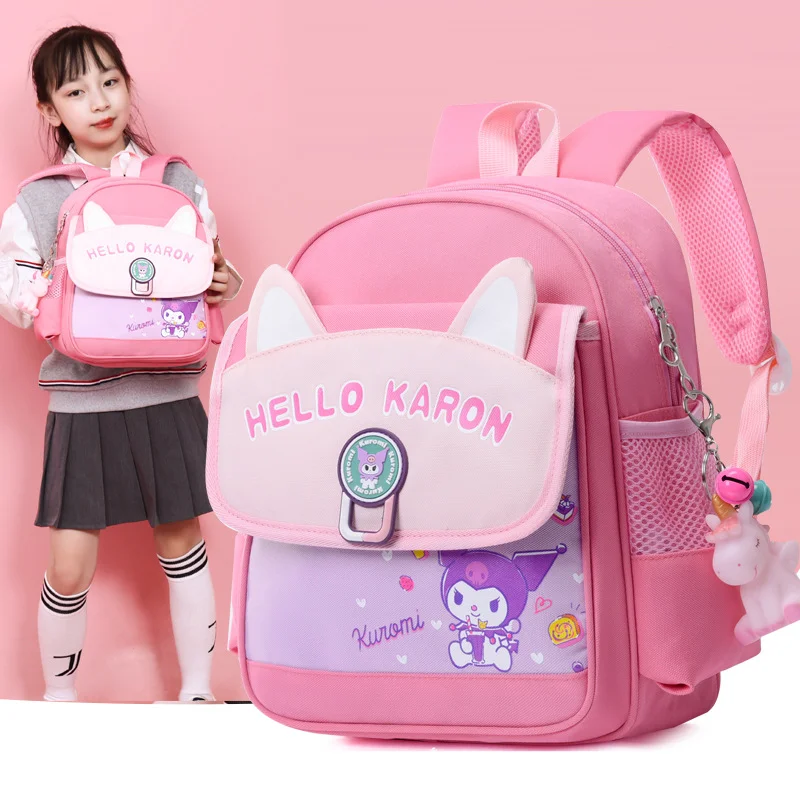 Mochila escolar de dibujos animados Sanrio Kulomi, mochila ligera simple de gran capacidad, colores contrastantes frescos