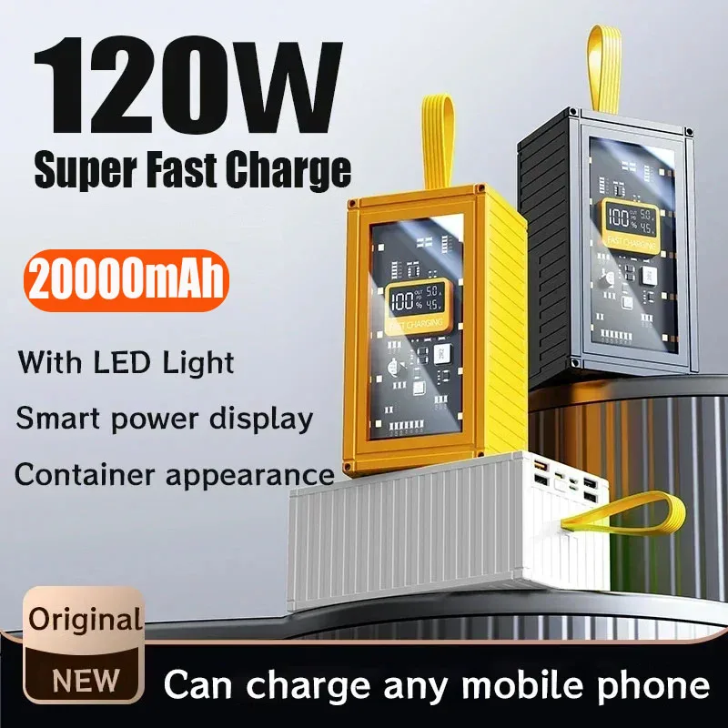 20000mAh Transparent Mecha Power Bank Digital Display Container Powerbank Fast Charging Outdoor Camping Auxiliary Battery Pack