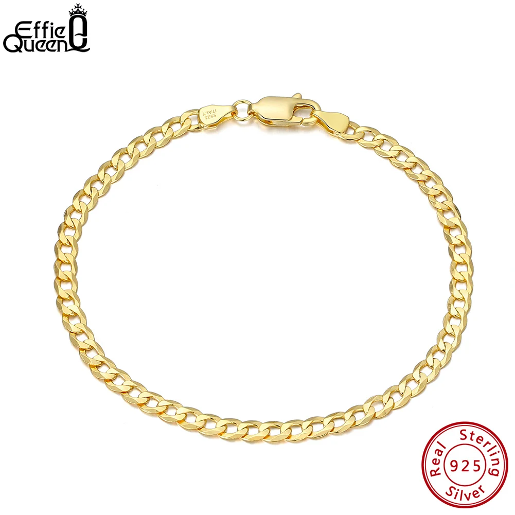 

EFFIE QUEEN 3mm/5mm Chunky Curb Chain Bracelet for Men Women Cuban Link Chain Wristband 925 Sterling Silver Dainty Jewelry SB123