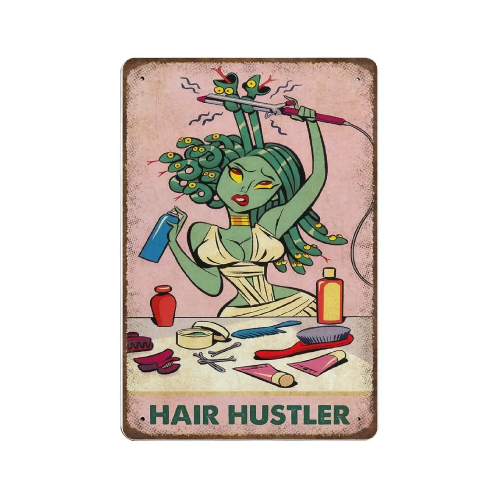 

Vintage Metal Tin Sign Plaque,Hair Hustler Tin Sign Hairstylist Hairdresser,Man cave Pub Club Cafe Home Decor Plate，Birthday Ann