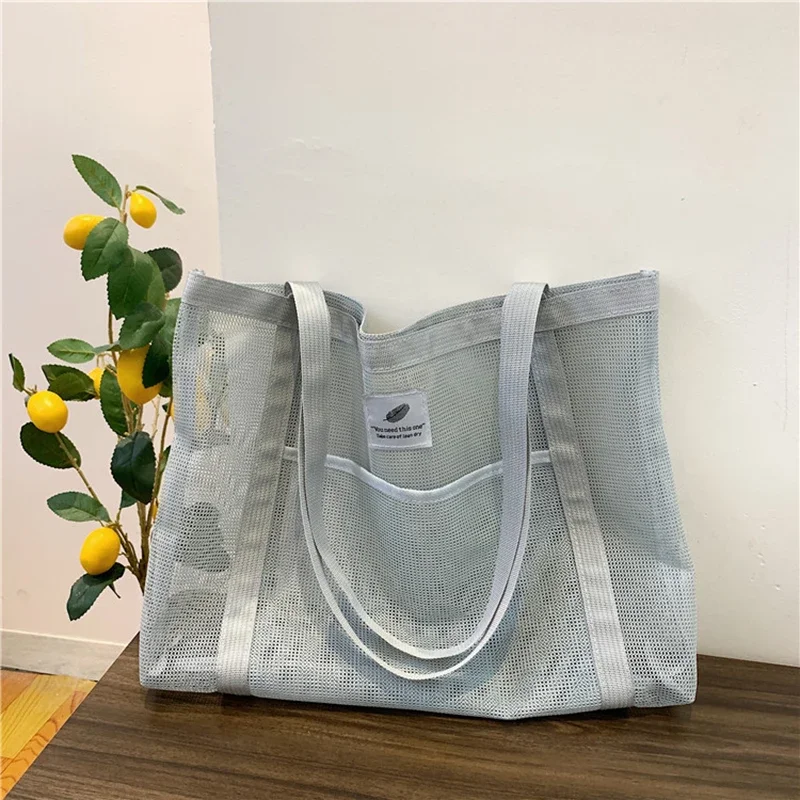Transparente Mesh-Umhängetasche für Damen, modische tragbare Handtasche zum Einkaufen, Reisen, Strand, Mesh-Netztasche – Detail 12