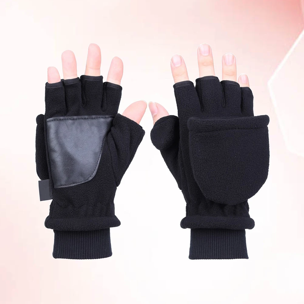 

Adult Double Layer Half Finger Touch Screen Gloves Windproof Warmth Thicken Outdoor Riding Gloves For Men Fishing Running Black