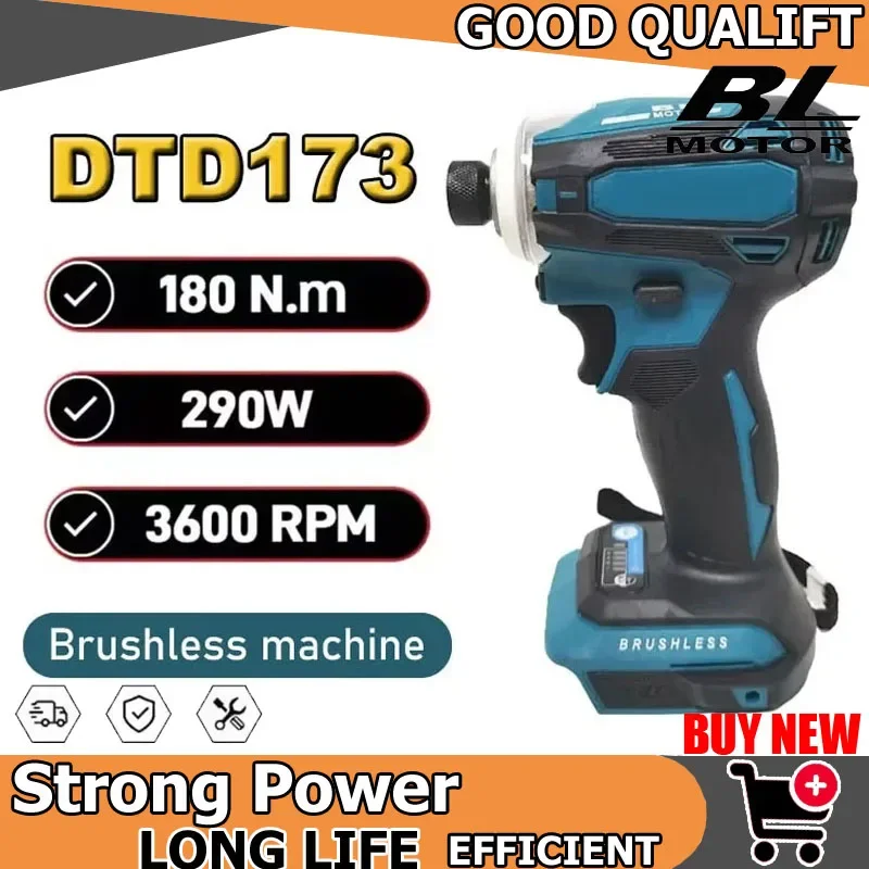

Аккумуляторный ударный шуруповерт DTD173 1800 об/мин, 180 Нм, с бесщеточным двигателем, электрическая дрель, инструмент для работы с деревом/болтами/Т-образными элементами, совместим с аккумулятором Makita 18В