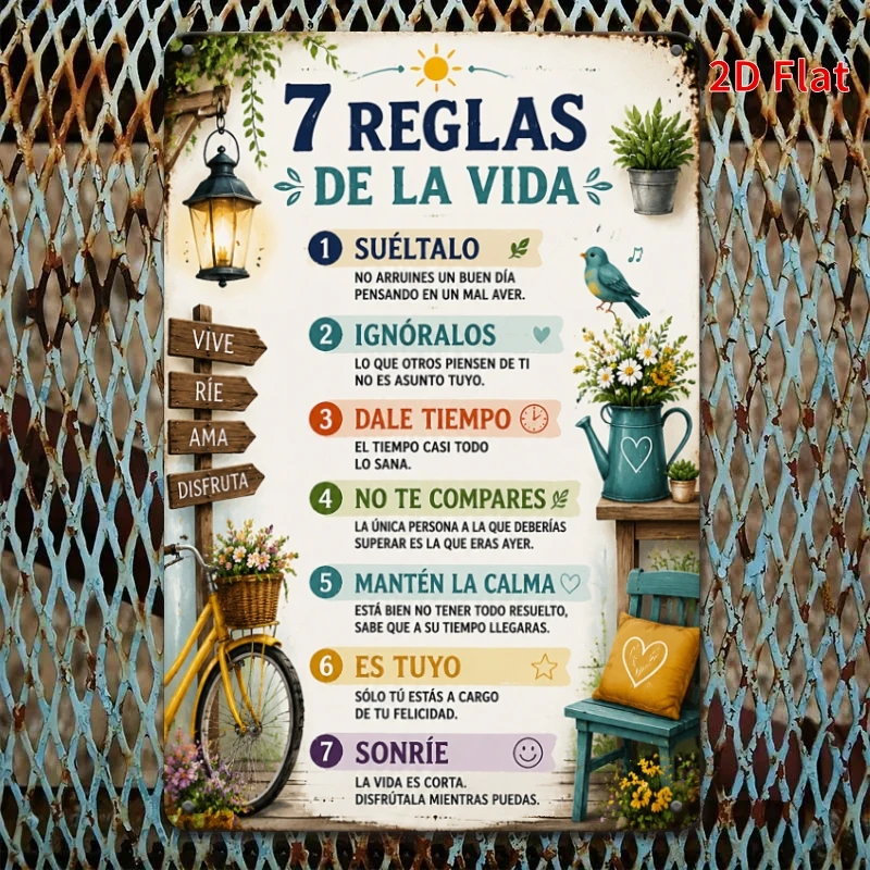 7 Life Rules Bronze Medal Sign, Spanish Quote Decorative Sign, Farmhouse Style Wall Art, Suitable for Home, Living Room