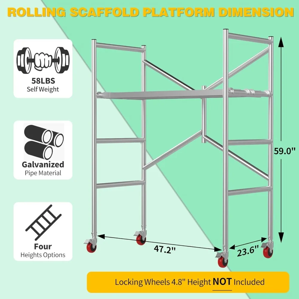 แพลตฟอร์มการทํางานนั่งร้าน, นั่งร้านแบบมีล้อ, นั่งร้านสําหรับการก่อสร้างอาคาร (ความสูง 59.0 นิ้ว, ความจุ 500 ปอนด์)