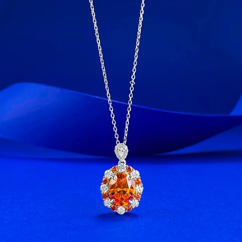 

S925 Silver Sweet Fanta Orange Bubble Oval 8*10 Necklace Pendant