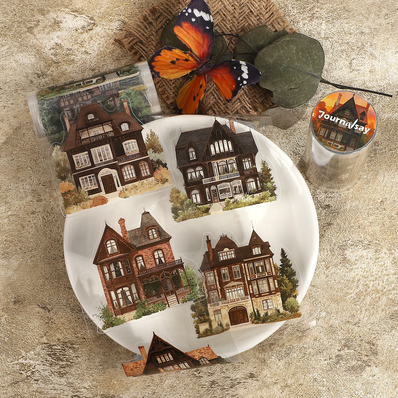 fita-pet-vintage-de-80mm-200cm-com-paisagem-de-casa-na-Arvore-material-criativo-para-diario-colagem-e-scrapbooking
