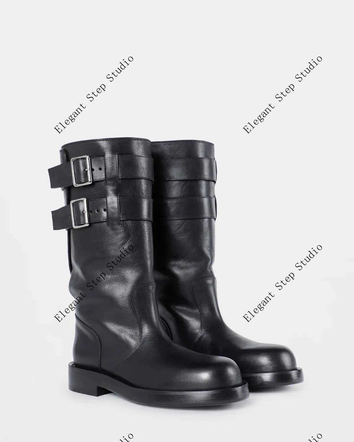 

Women's Shoes Biker Boots Black Wrap With Buckled Belt Straps Milan Osmo