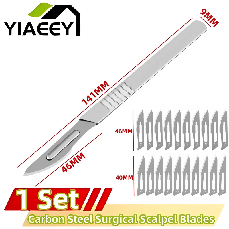 10pcs 11# 23# Carbon Steel Surgical Scalpel Blades + 1pc Handle Scalpel DIY Cutting Tool PCB Repair Animal Surgical Knife