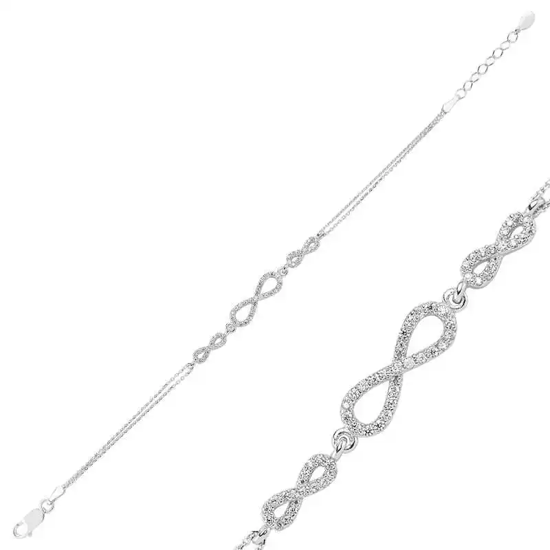 Sterling Silver Three Infinity Bracelet for Women Zircon Stone 925 Sterling Jewelry Wedding Party Birthday Gift - Box -for - Laides - Fashion