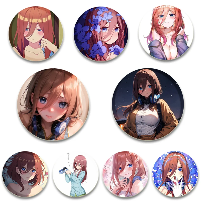 58/44/32mm Miku Nakano Anime Pins Tinplate Badge DIY Custom Cartoon Brooch Pin for Fans Collection Gifts Decorative Clothes