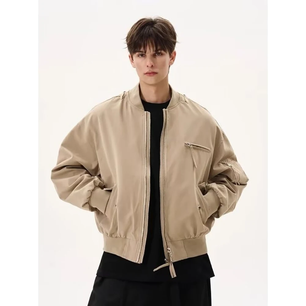 

Уличная куртка-бомбер, мужская короткая куртка с двойной молнией и несколькими карманами, многофункциональная осенняя мужская рабочая одежда в стиле ретро, пальто