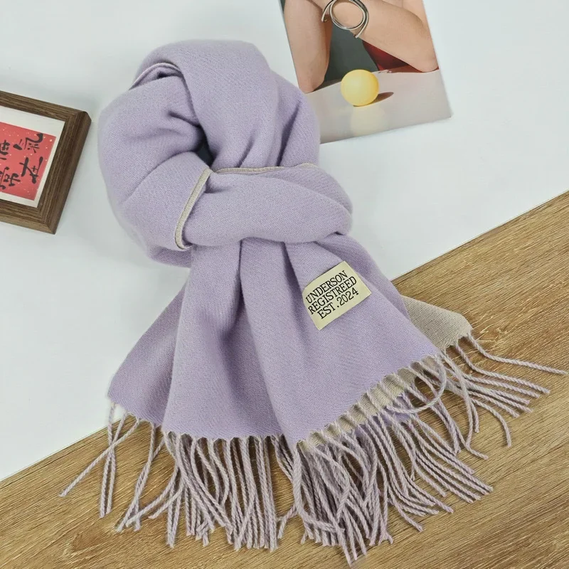 

200*68CM New Double-sided Solid Color Faux Cashmere Scarf, Women's Winter Korean Style Thick Warm Scarf, Unisex Shawl