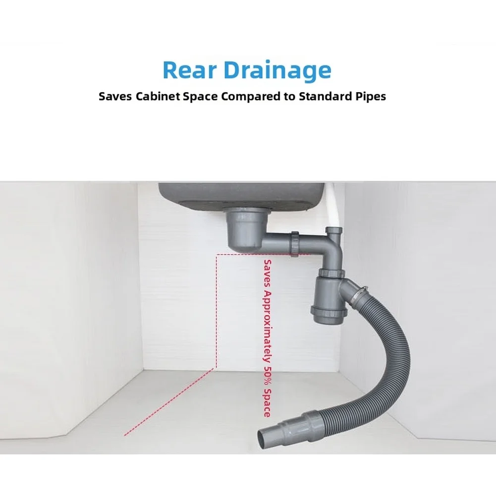 Stainless Steel Kitchen Sink Drain Basket 50mm Rear Drain Pipe Single Basin Wash Basin Sewer Drainer Kitchen Sink Accessories