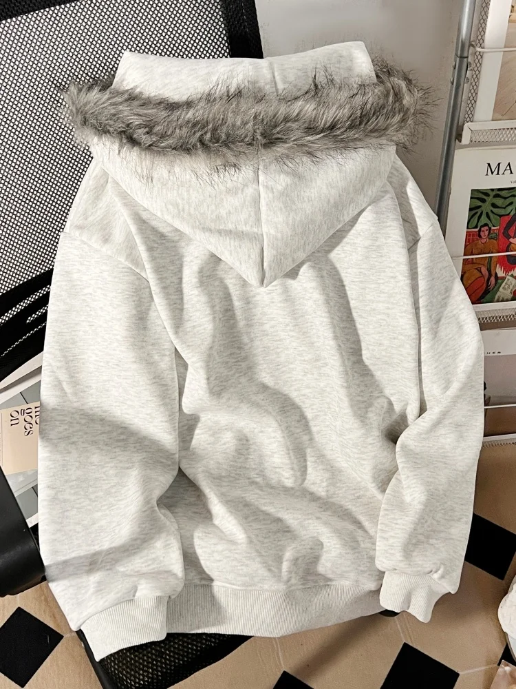 

Толстовка с вышивкой букв в американском стиле High Street ex Весна Осень Зима Lazy Sle Высококачественный топ с меховым воротником Jaet Top T...