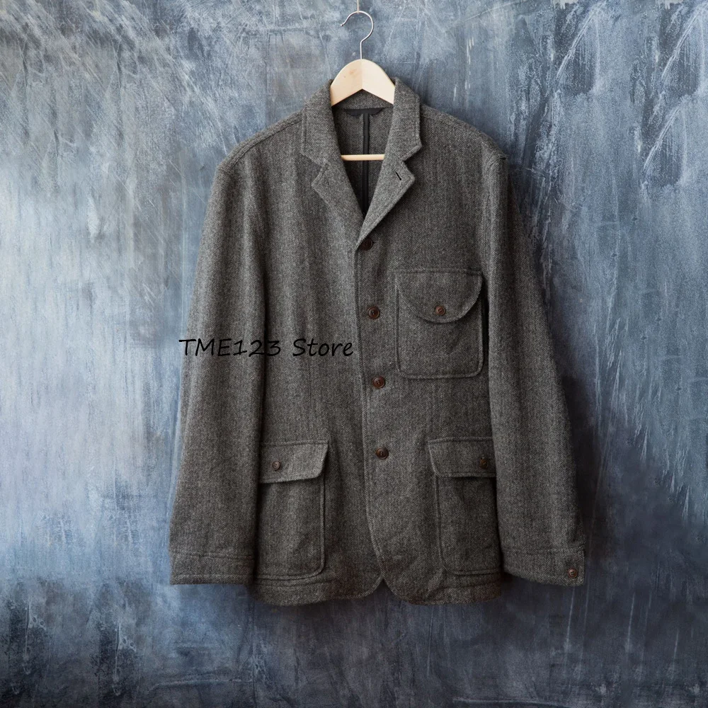 

Casual Suit Jackets for Man Single-breasted Herringbone Fabric Urban Blazers Men's Jacket Slim Fit Business Casual Style Fashion