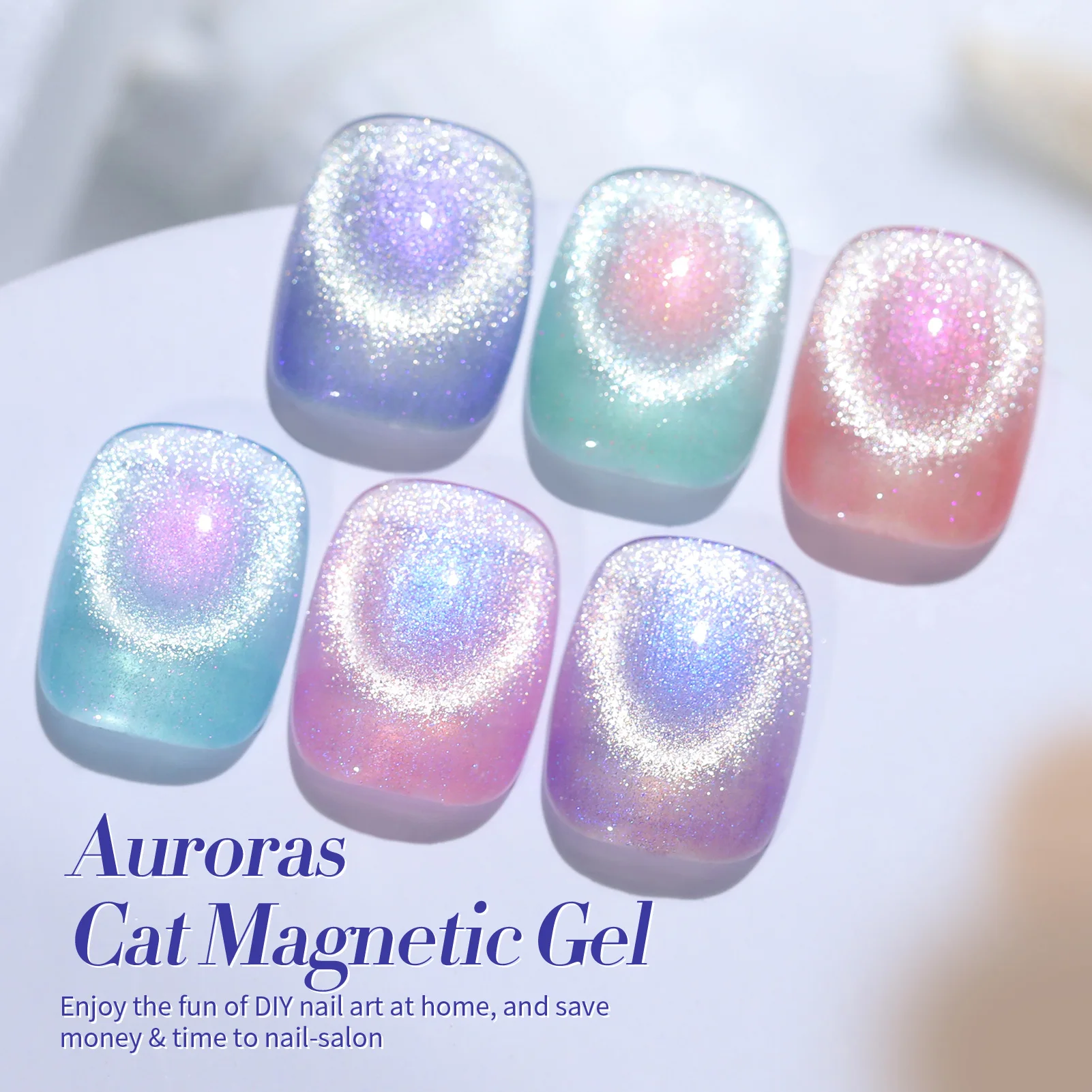 BORN PRETTY 6PCS Auroras Cat Magnetic Gel Nail Polish Set Shining Glitter With Magnet Holographics Nail Art Manicure Kit 7ml