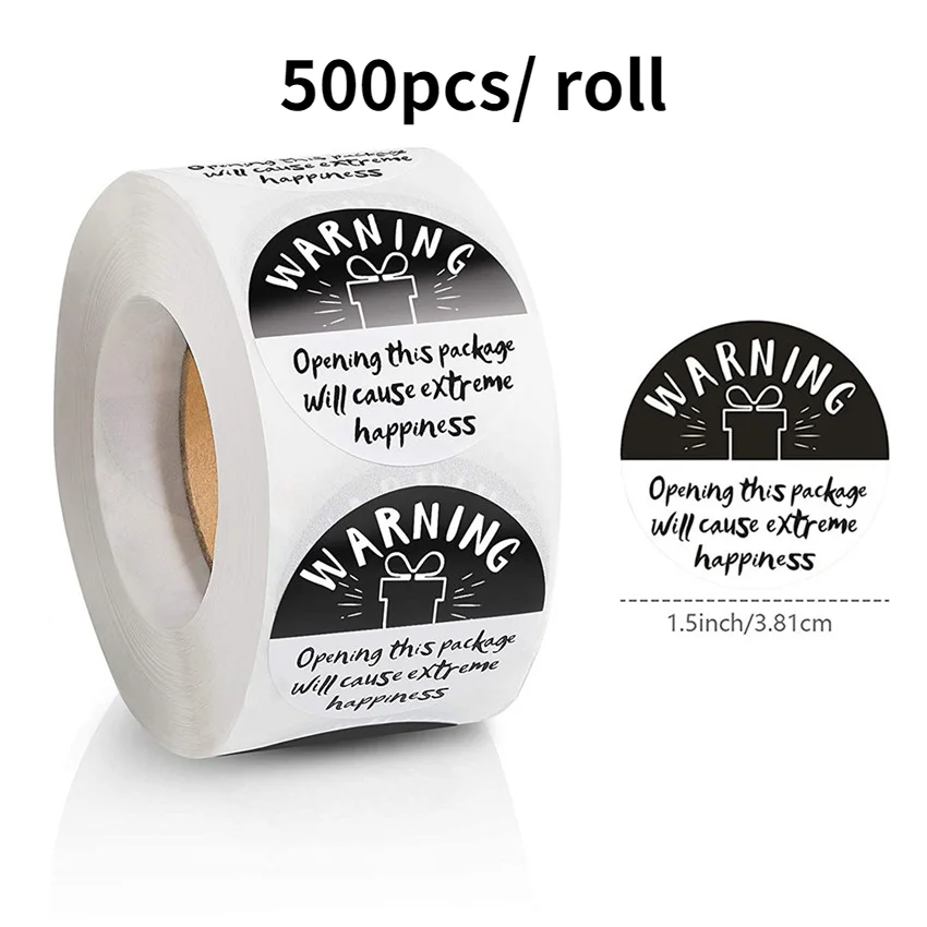 500pcs 1.5inch Extreme Happiness Stickers Black and White Warning Labels Round Stickers Small business Gift Labels Crafting Tags