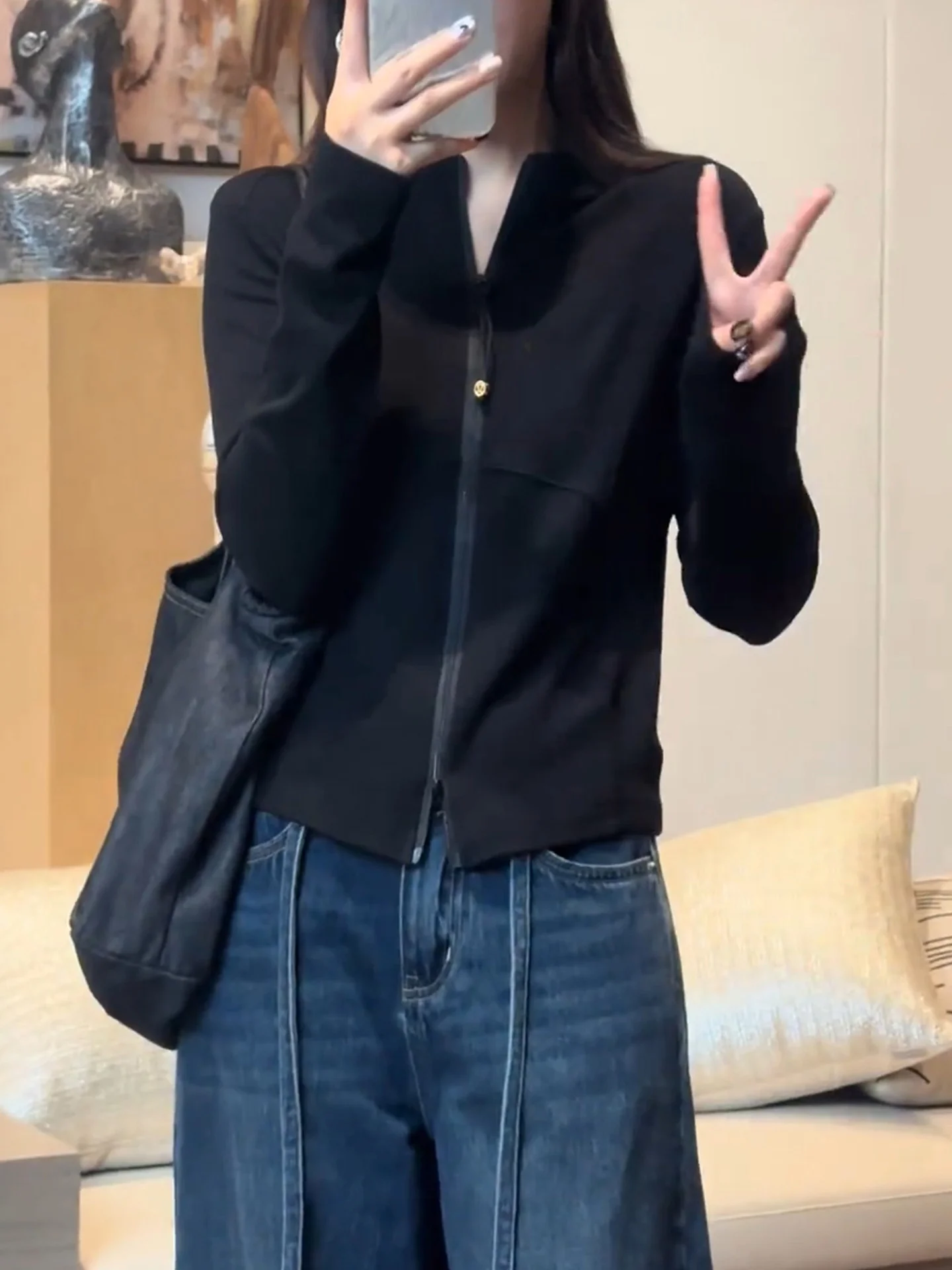 Ele Felpa con cerniera Lunga Sve Commute Faion da donna Slim Fit Coreano Sle Design semplice Autunno 2025 Poet Lin Brand