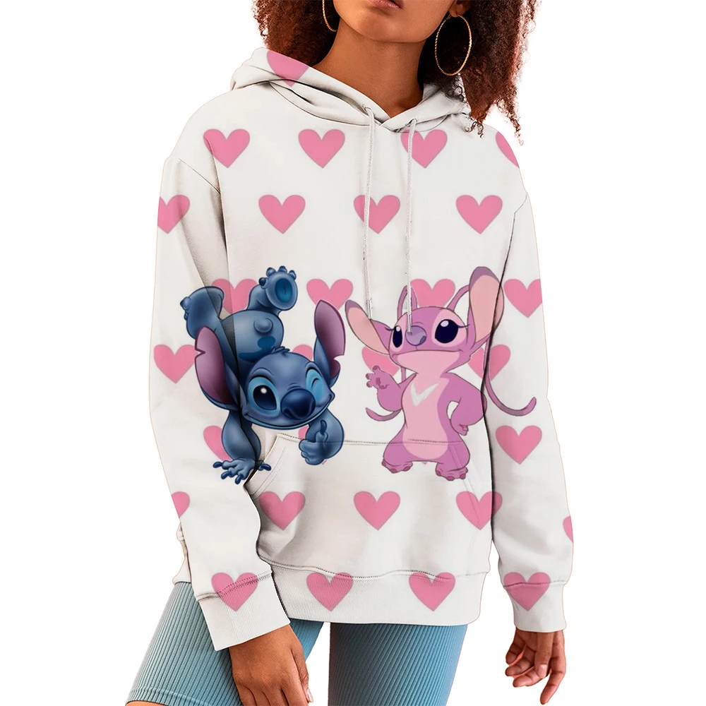 

Disney Hoodie Fashion Stitch Angel Monster Pocket Sweatshirt Pullover Cute hoodies girls Women's Sweatshirt Cartoon Top y2k