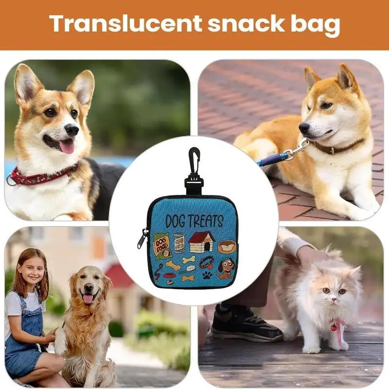 Clip-on Dog Snack Storage Bag Portable Transparent Window Zipper Design Leakproof for Puppy Training Walking Daily Pet Feeding