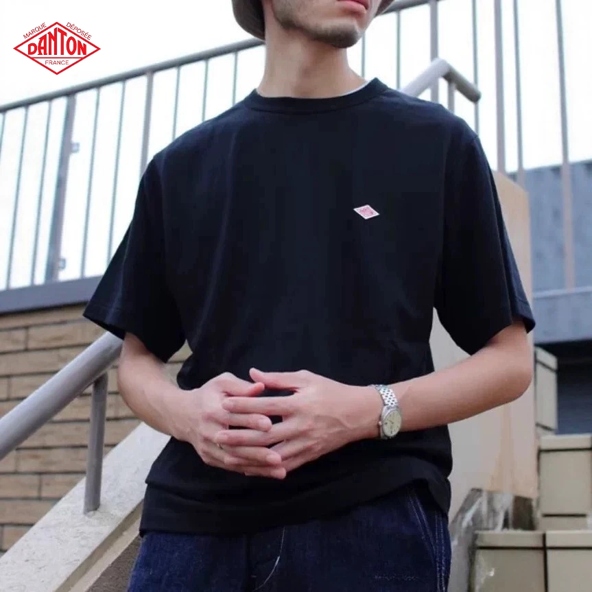 DANTON Men Solid Color Short‑Sleeve T‑Shirt, Letter Embroidery Small Label Simple Quick‑Dry Basic Casual Undershirt Top