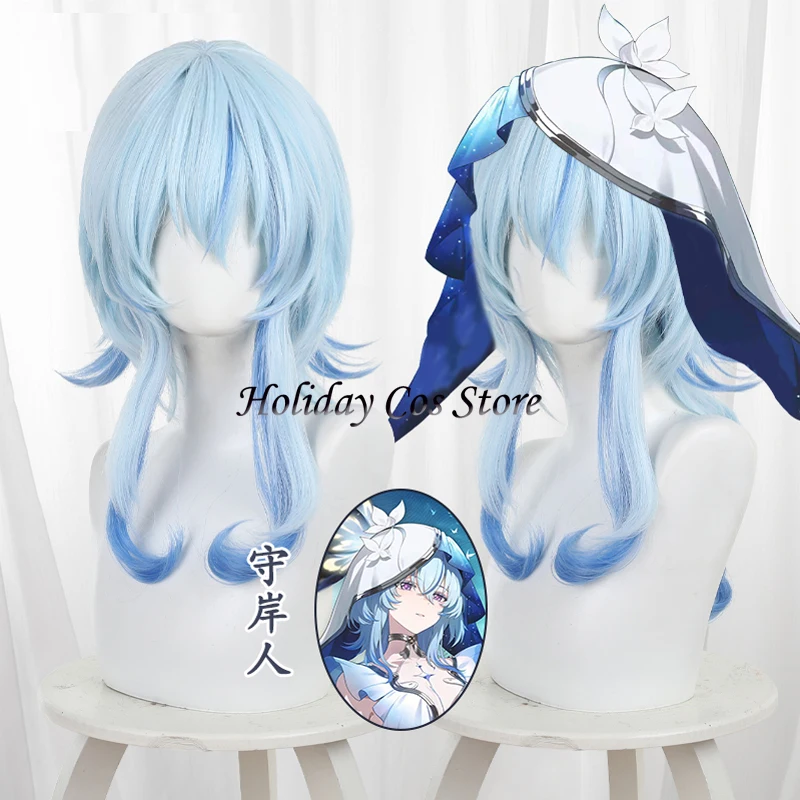 Game Wuthering Waves The Shorekeeper Cosplay Wig Blue Long Hair Black Shores Halloween Party For Women Anime Role Play Props