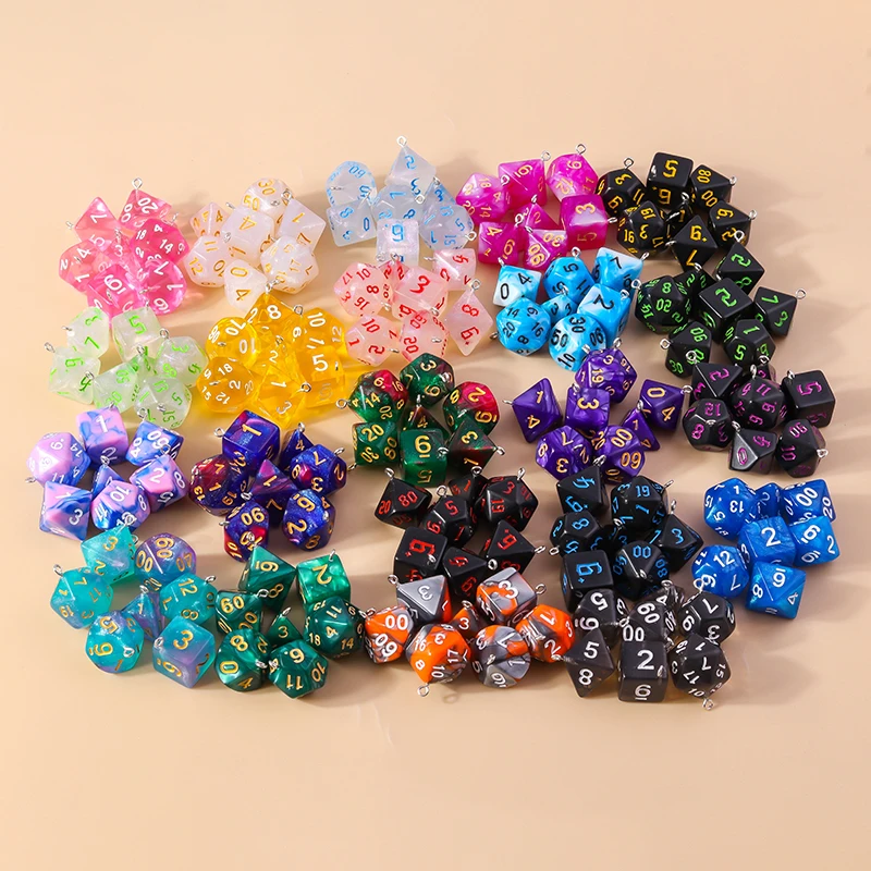 Leslie 7pcs Mixed Colorful Acrylic Dice Charms Game Props Multi-faceted Digital Dice Pendants Portable Toys DND RPG TRPG Games