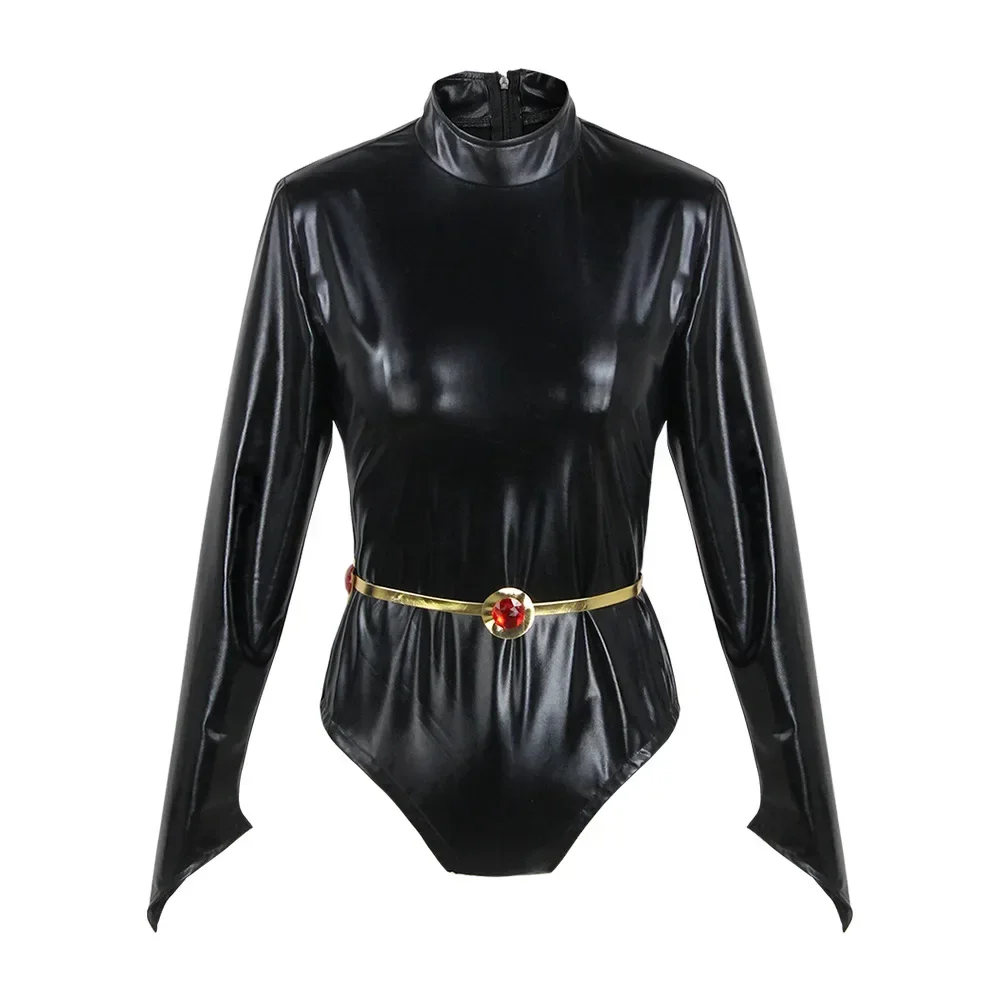 Disfraces de Cosplay de Anime de dibujos animados para adolescentes titanes Raven, monos sexis para mujer, conjunto con cinturón y capa, trajes de ropa para fiesta de Halloween